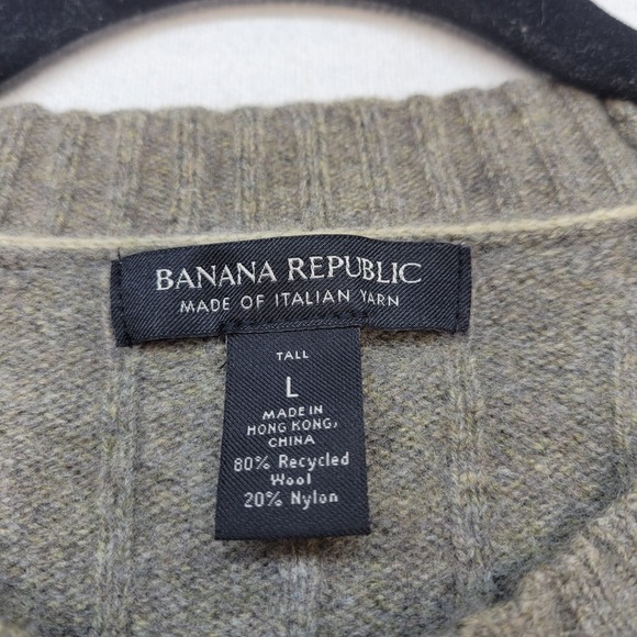 Banana Republic Sweater Mens Large Tall Brown Italian Yarn Wool Ribbed Crew Neck - Picture 4 of 10